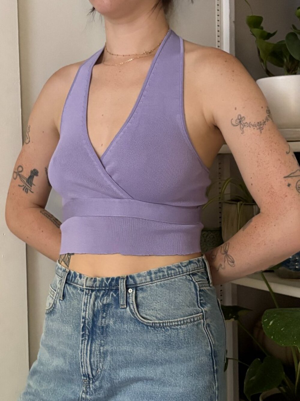 Vintage Purple Knit Cropped Halter Top - S